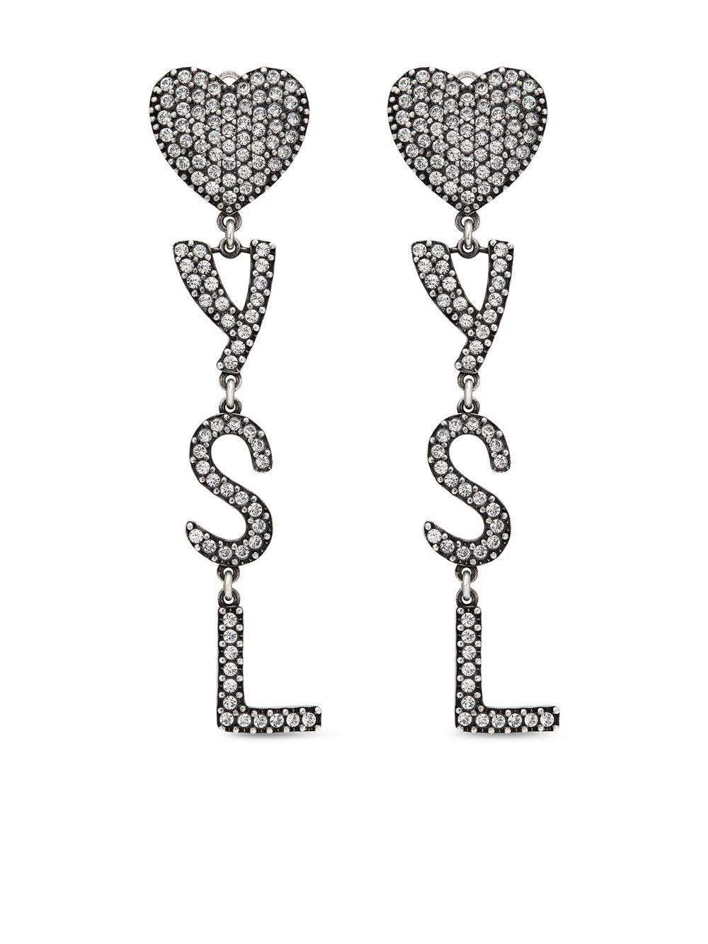 Saint Laurent Opyum Ysl Heart Earrings In Metal And Crystals