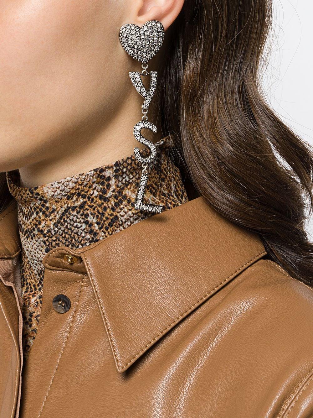 Saint Laurent Opyum Ysl Heart Earrings In Metal And Crystals