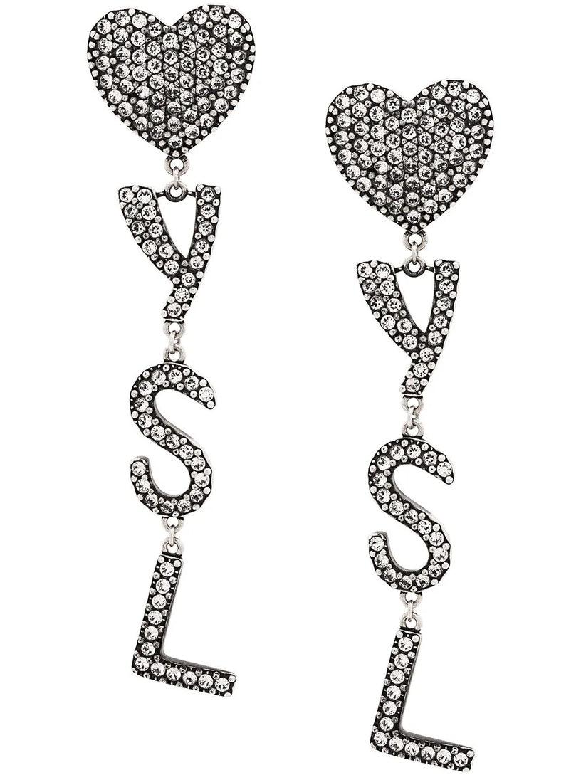 Saint Laurent Opyum ysl heart earrings in metal and crystals
