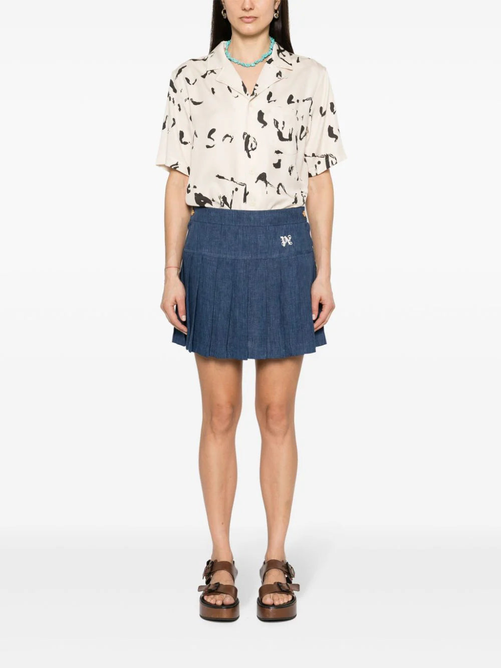 PALM ANGELS Logo-embroidered Pleated Skirt