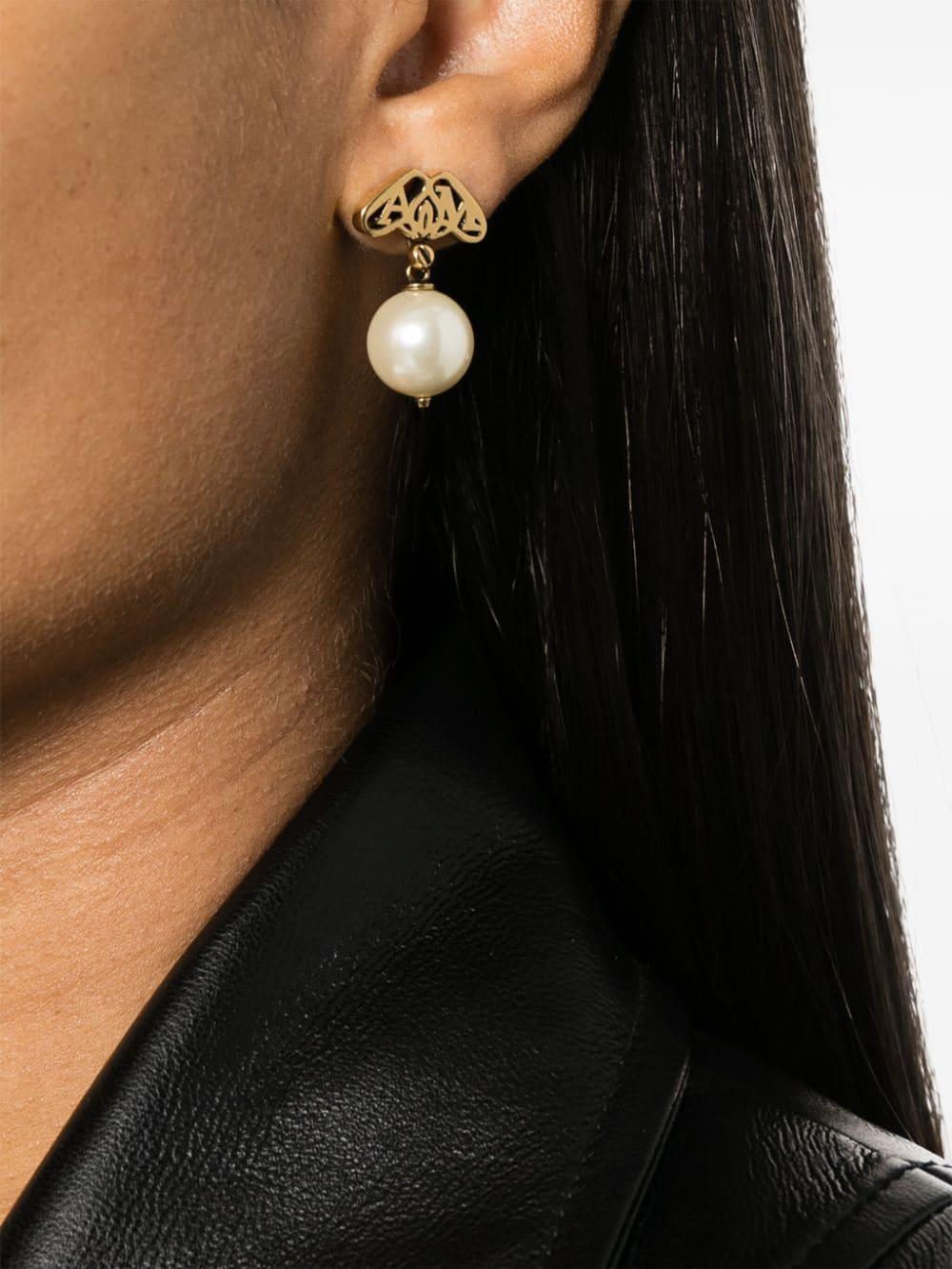 Alexander McQueen Pearl Earrings With Gold Seal Logo