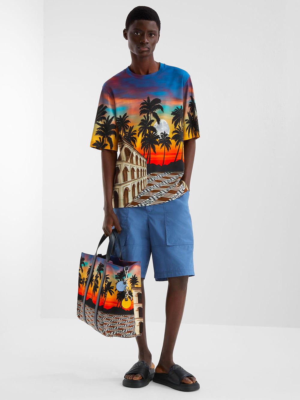 FENDI Regular T-shirt In Multicolour Printed Poplin