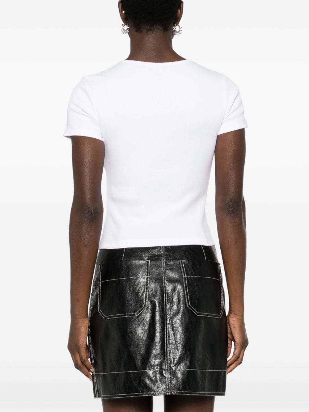 Blumarine Ribbed T-shirt With Blumarine Logo In Rhinestones