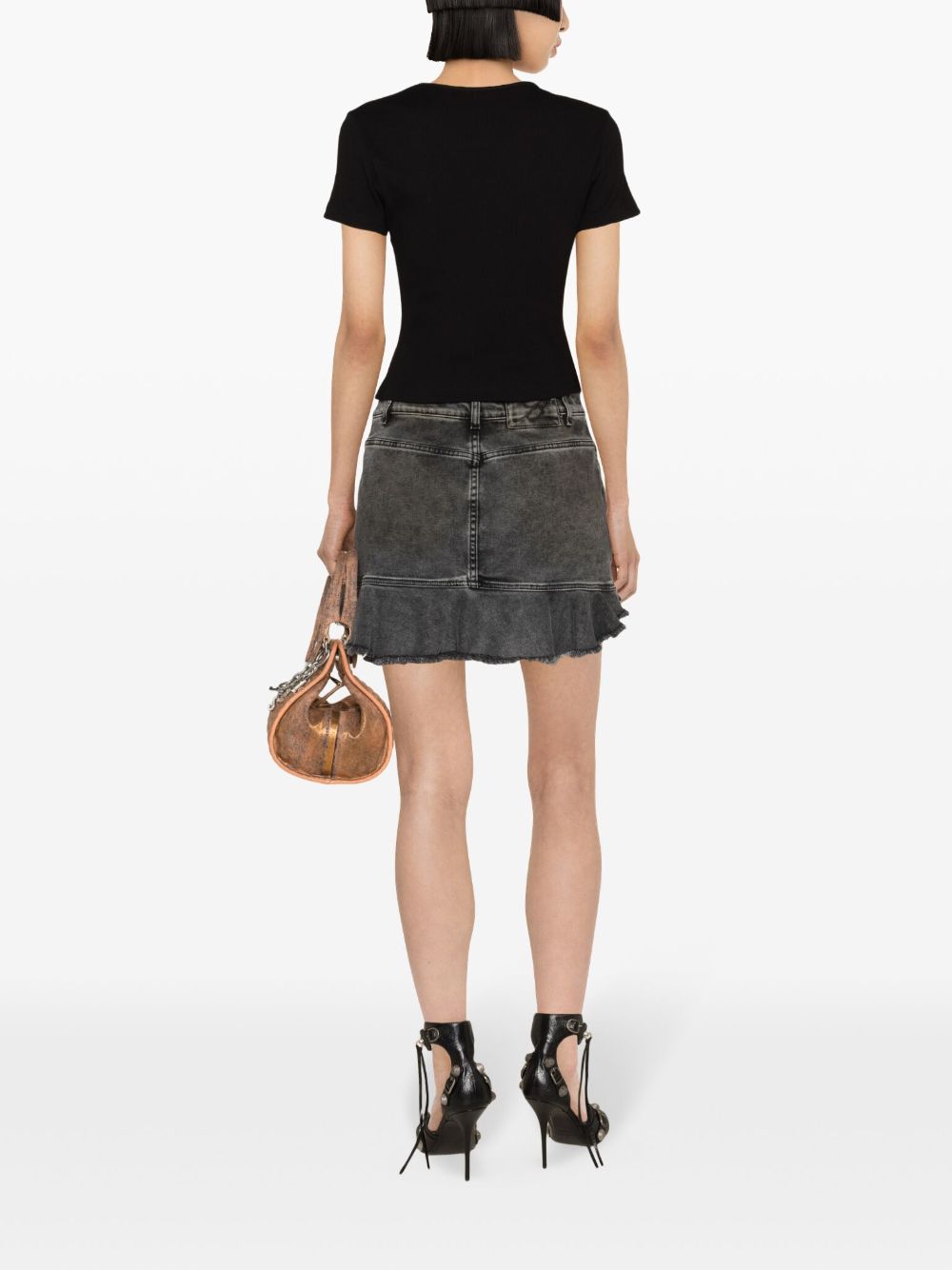 Blumarine Ribbed T-shirt With Blumarine Logo In Rhinestones