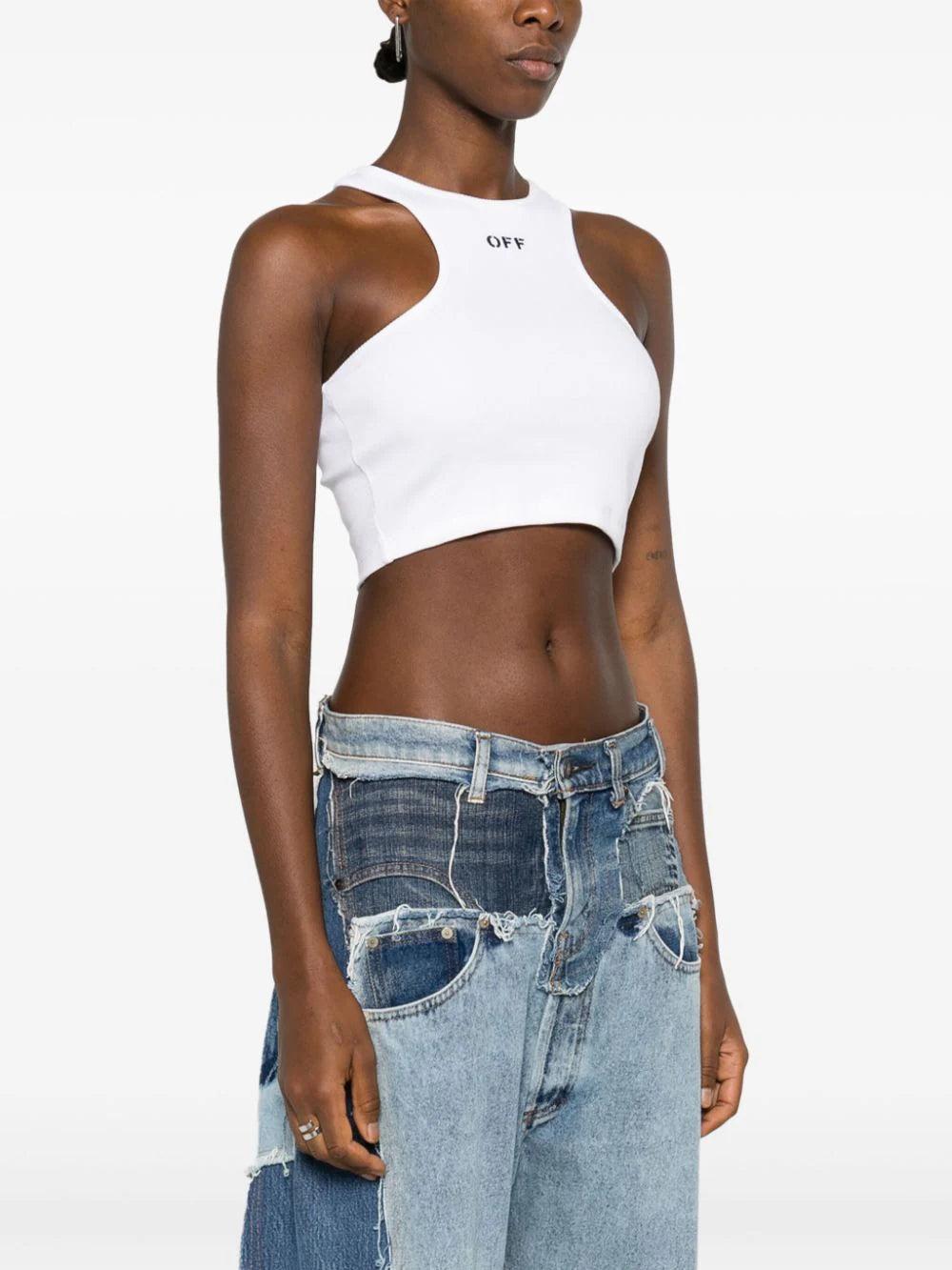OFF-WHITE Ribbed Top With Olympic Neckline And Off Logo