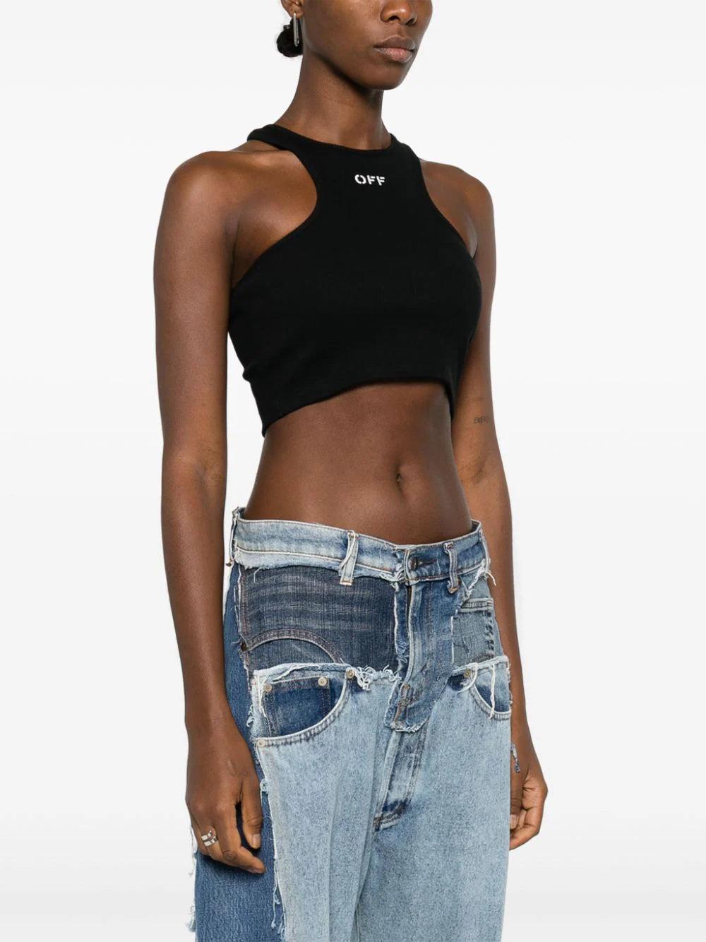 OFF-WHITE Ribbed Top With Olympic Neckline And Off Logo