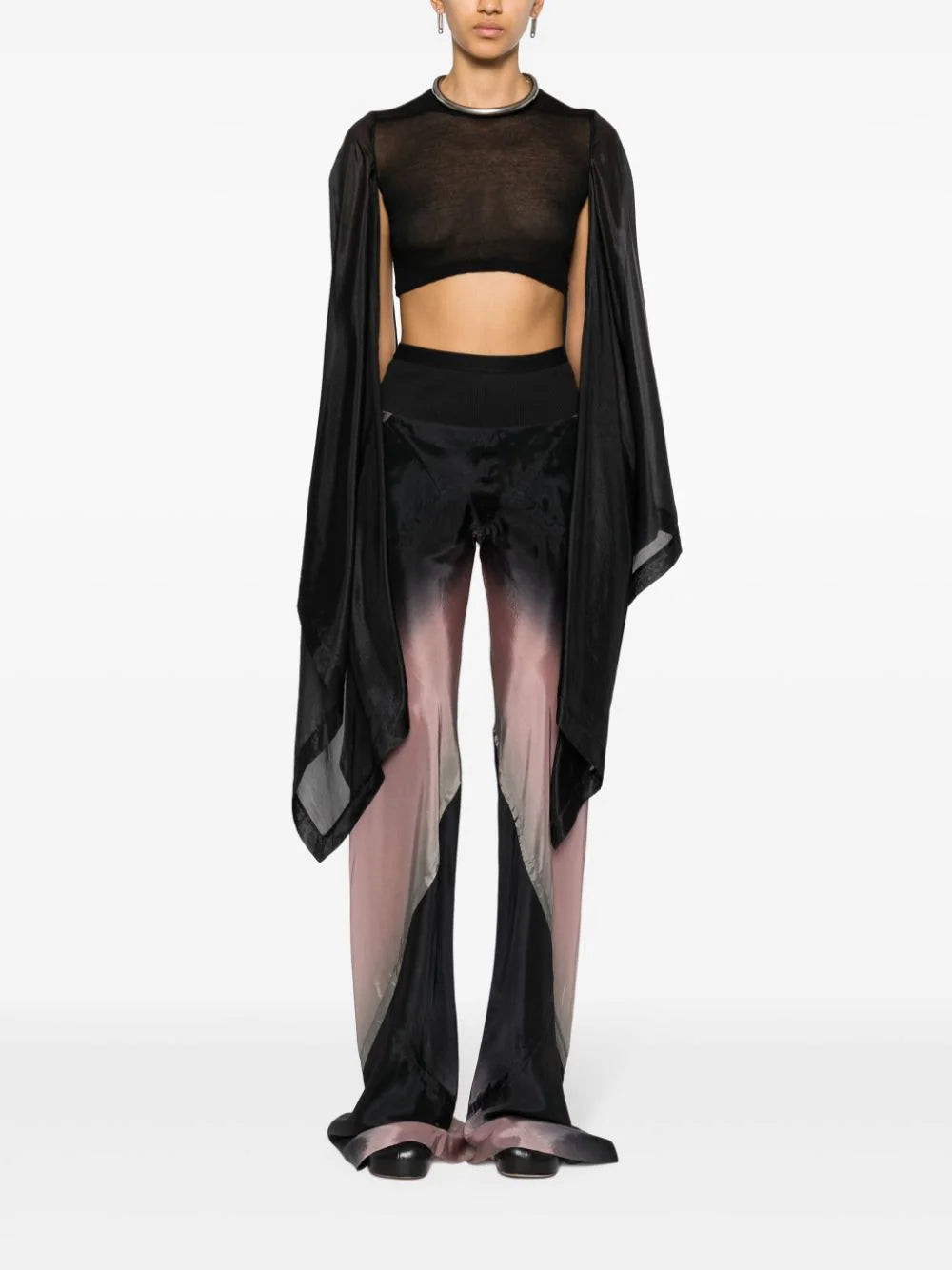 RICK OWENS Crop Top In Black Cotton And Silk
