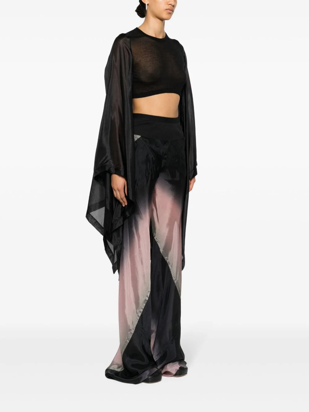 RICK OWENS Crop Top In Black Cotton And Silk