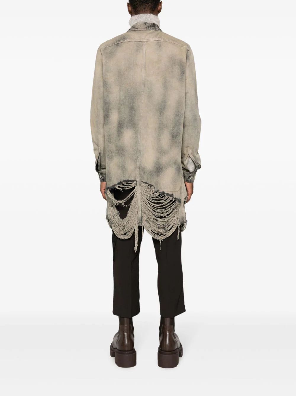 RICK OWENS Outershirt In 58 Mineral Fringed
