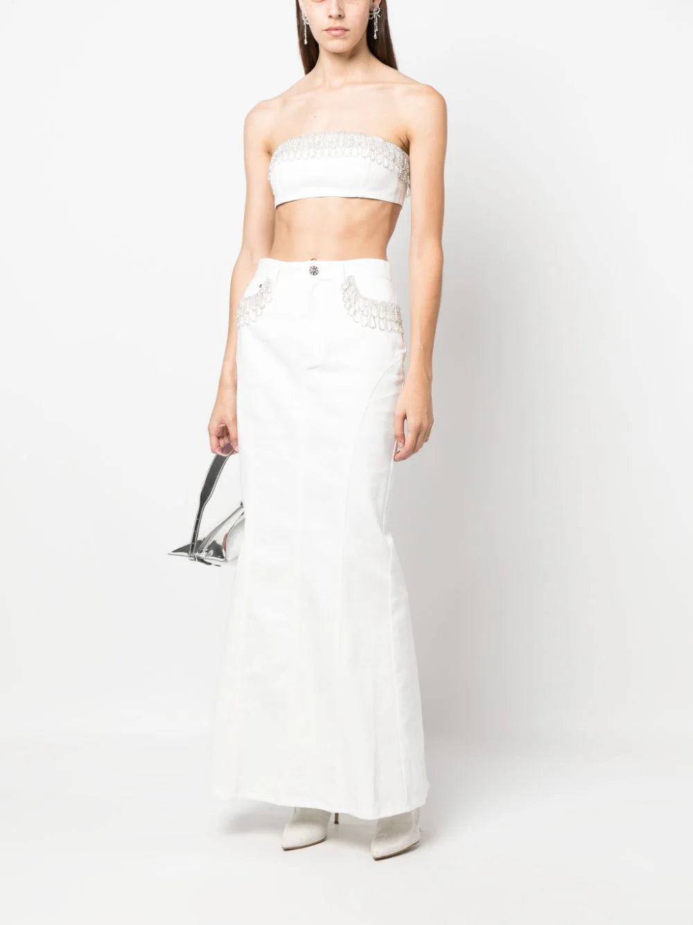 ROTATE Crystal-embellished Denim Skirt