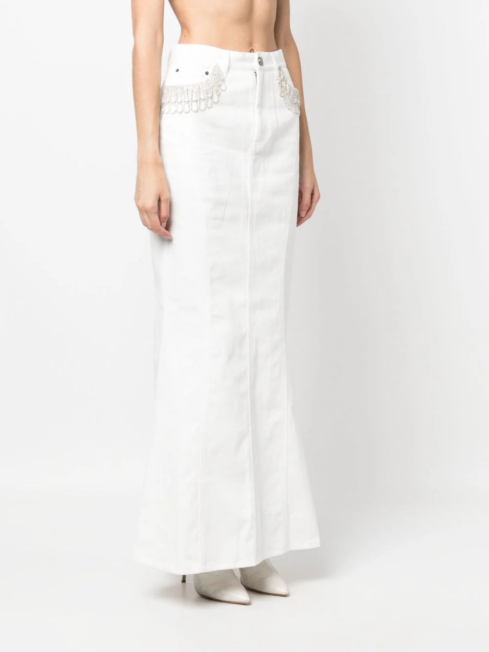 ROTATE Crystal-embellished Denim Skirt