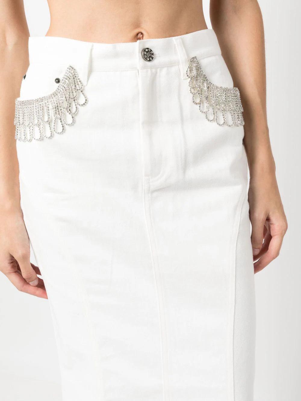 ROTATE Crystal-embellished Denim Skirt