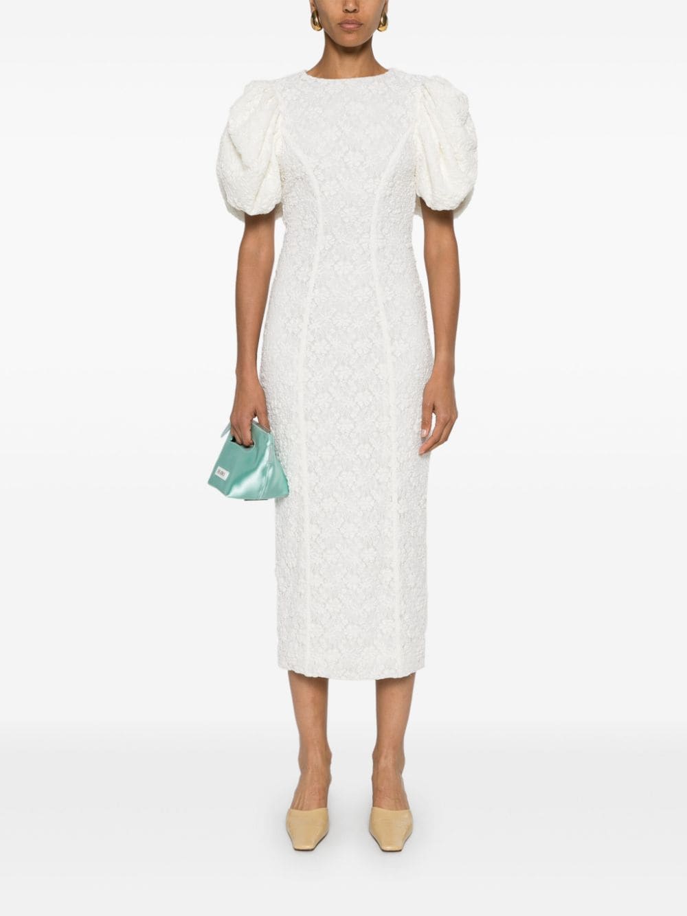ROTATE Lace Midi Fitted Dress Bright White