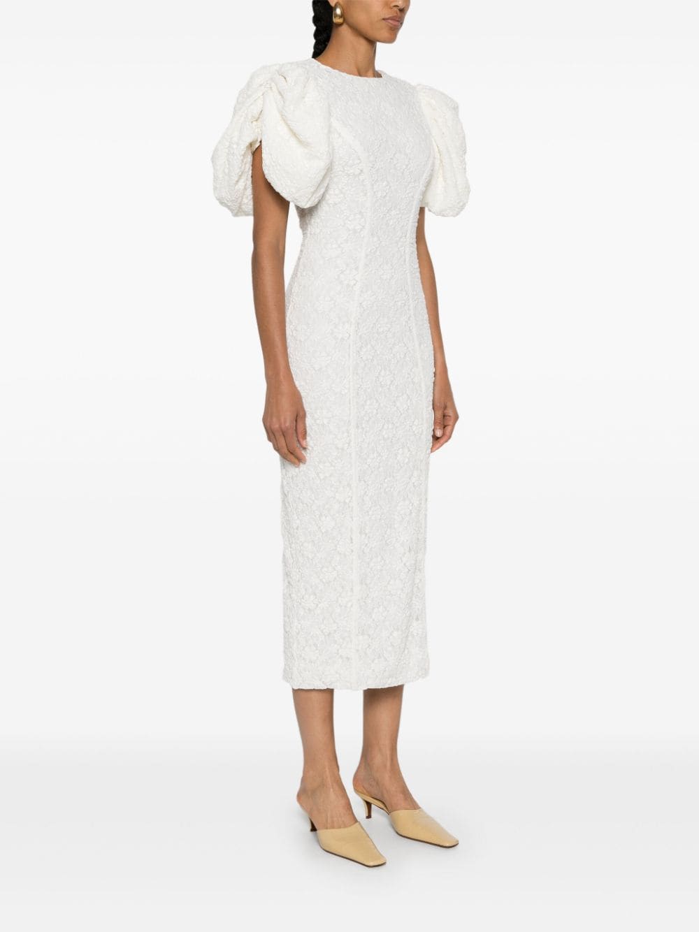 ROTATE Lace Midi Fitted Dress Bright White