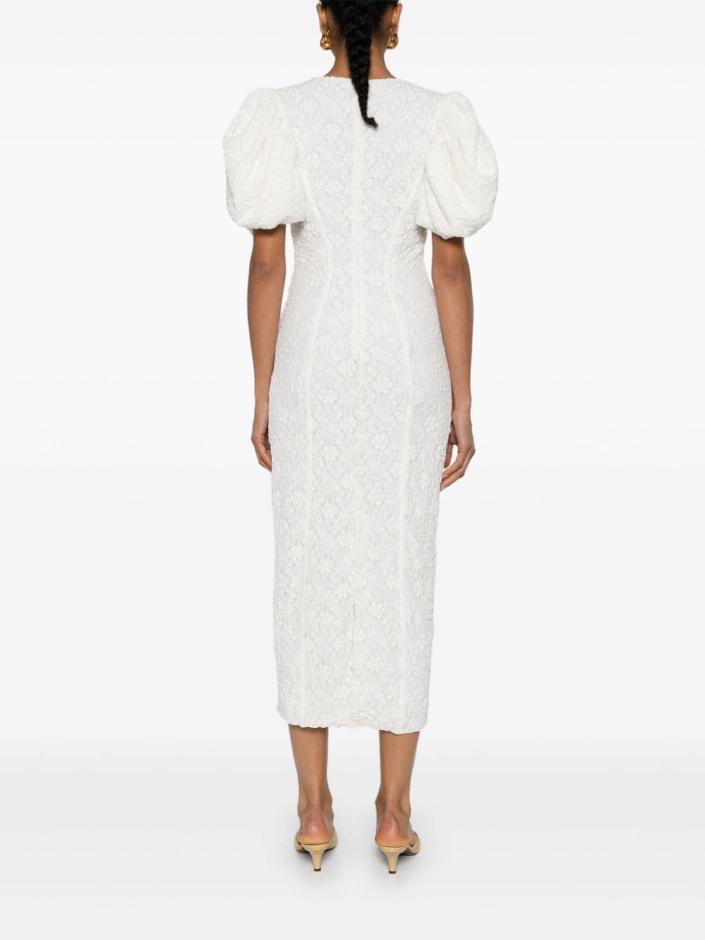 ROTATE Lace Midi Fitted Dress Bright White