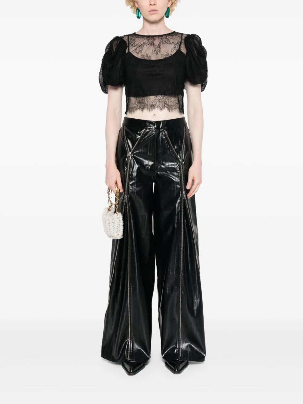 ROTATE Lace Puff Sleeve Top