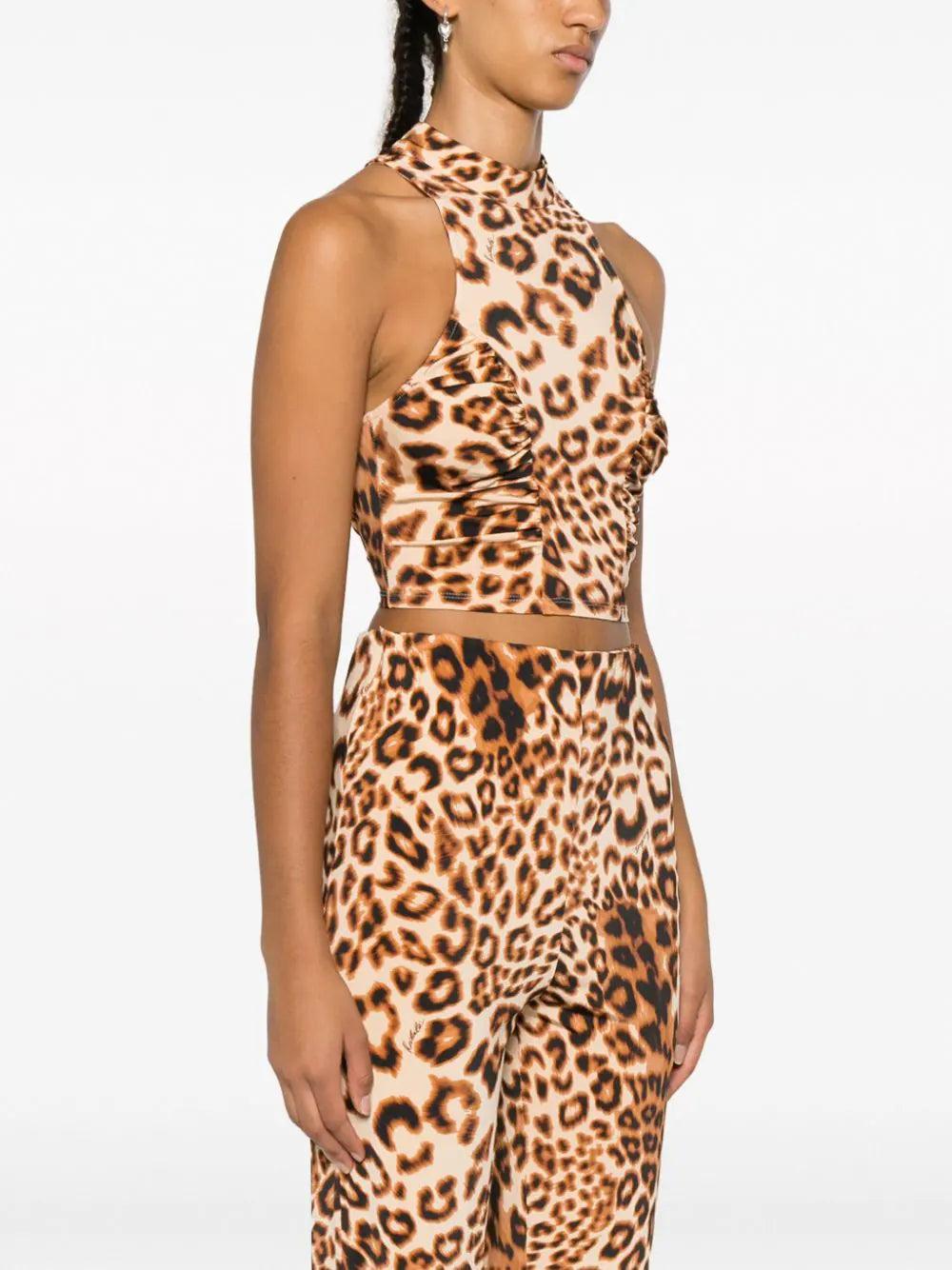 ROTATE Leopard-pattern Crop Top