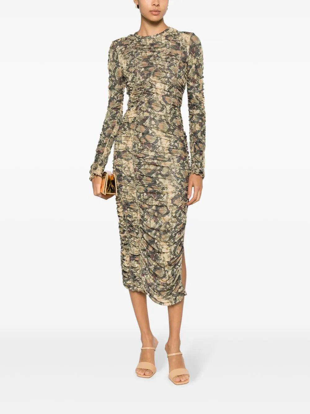 ROTATE Light Midi Ruched Dress