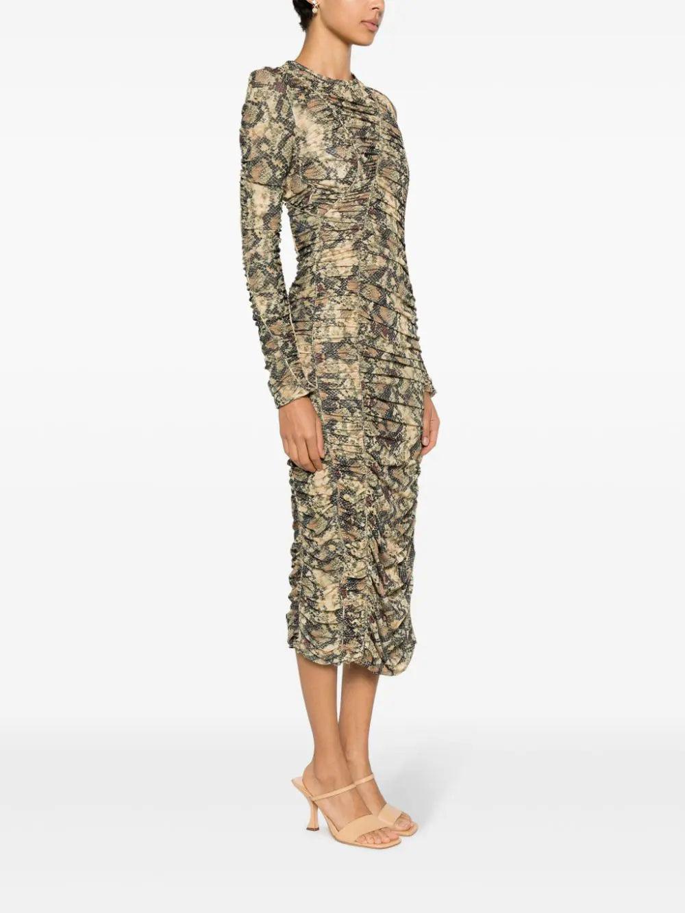 ROTATE Light Midi Ruched Dress