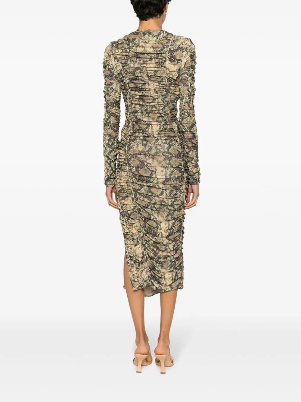 ROTATE Light Midi Ruched Dress