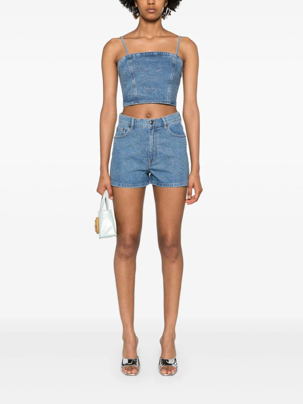 ROTATE Rhinestone Denim Top