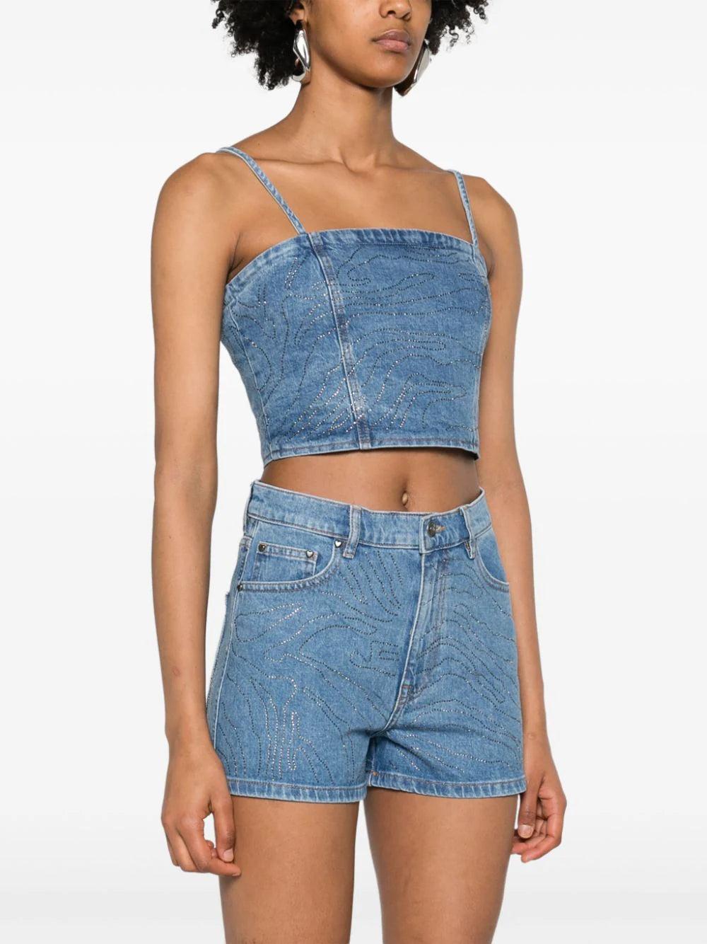 ROTATE Rhinestone Denim Top