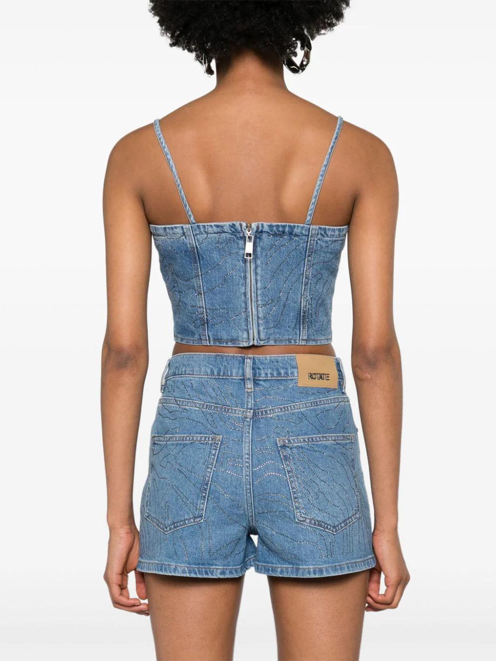 ROTATE Rhinestone Denim Top