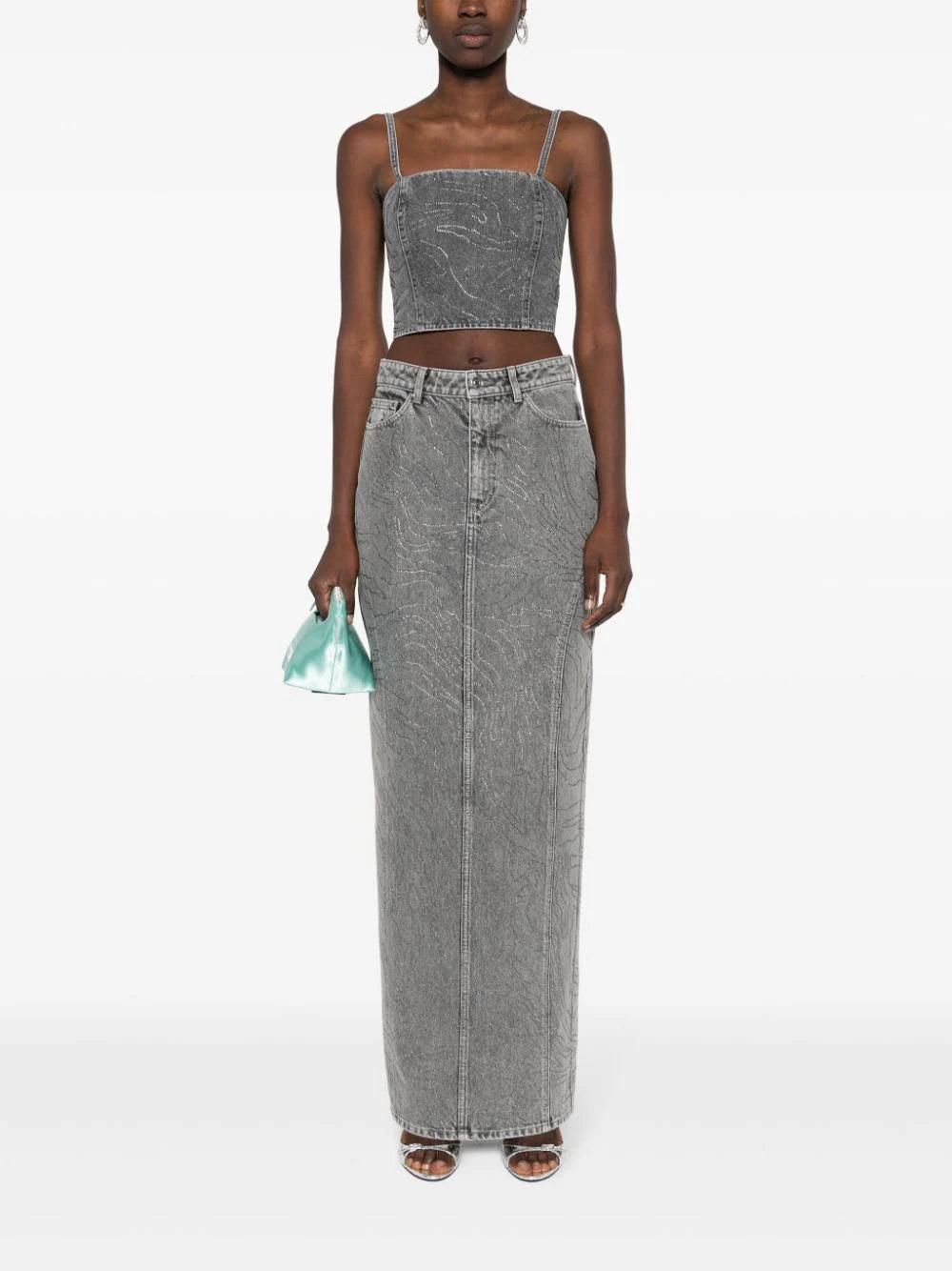ROTATE Rhinestone Denim Top