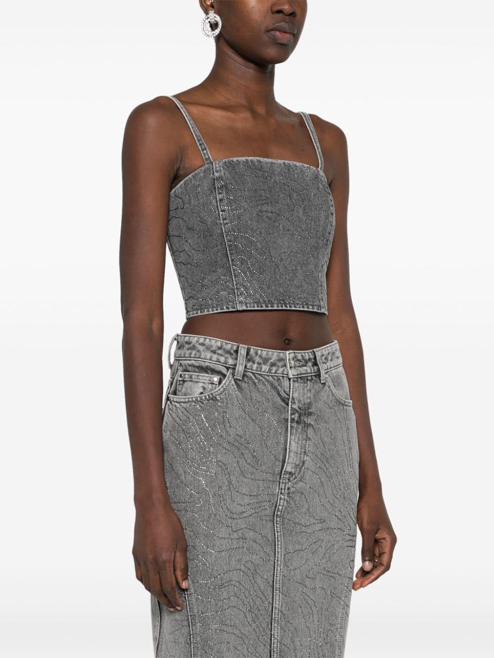 ROTATE Rhinestone Denim Top