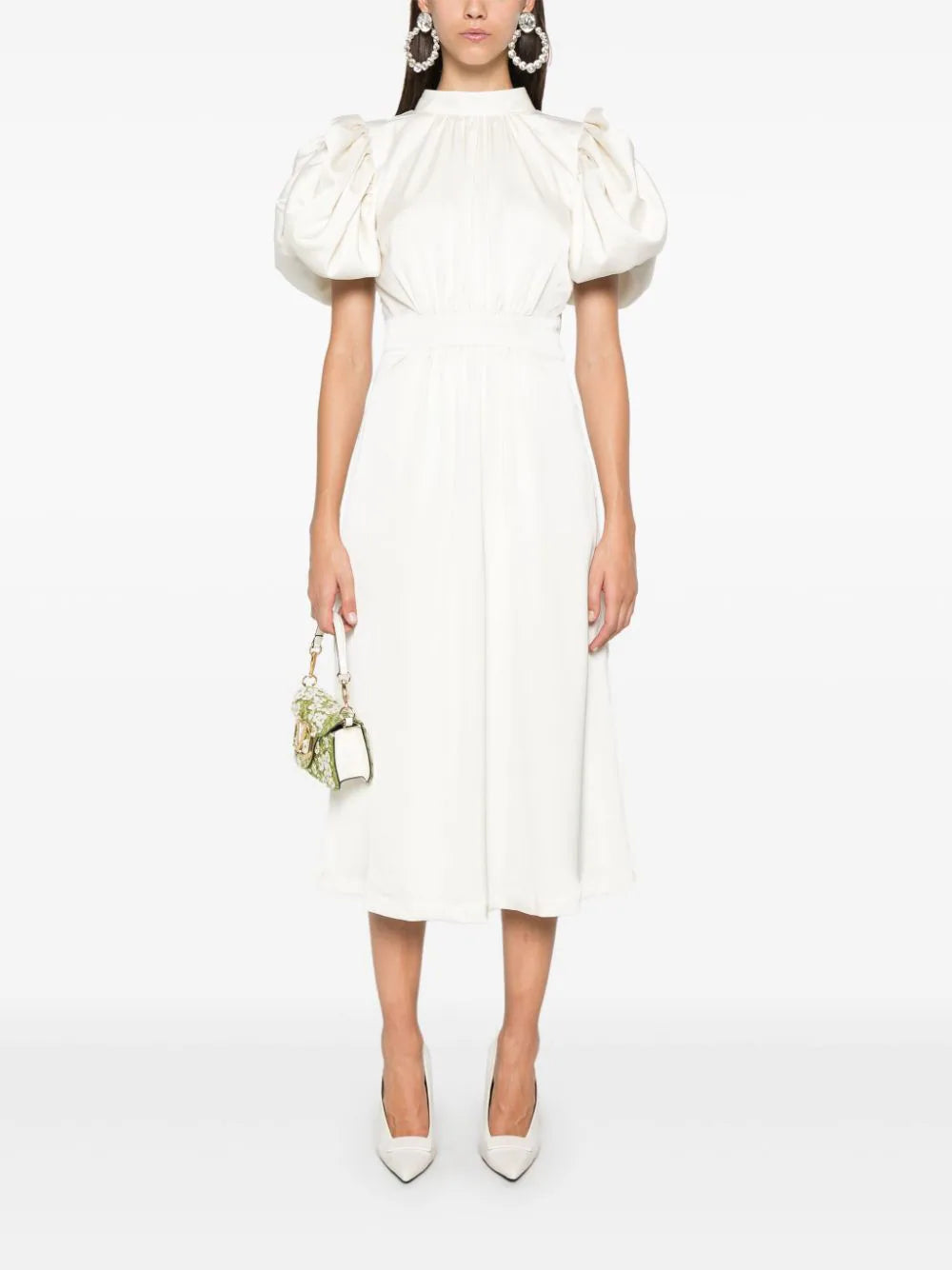 ROTATE Satin Puff Midi Dress