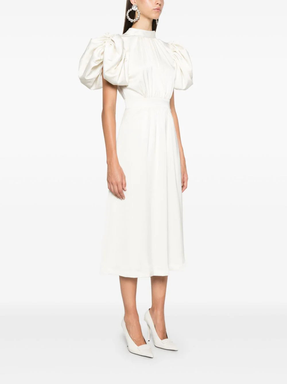 ROTATE Satin Puff Midi Dress