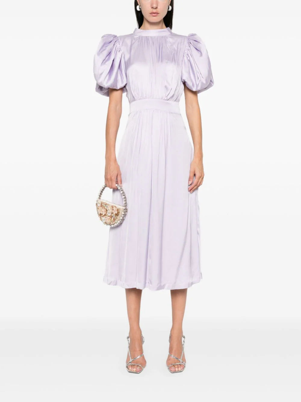 ROTATE Satin Puff Midi Dress