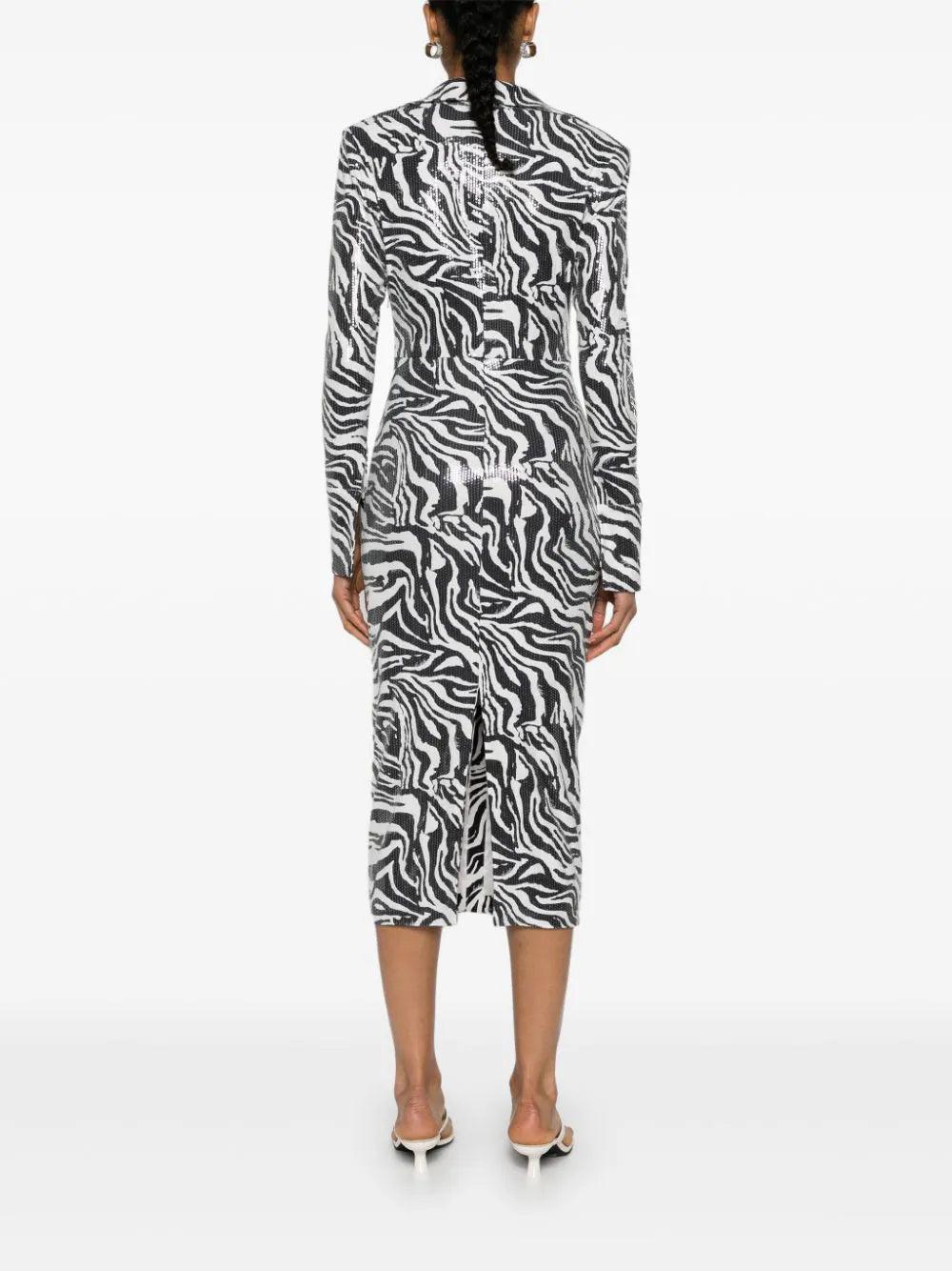 ROTATE Sequins Midi Shirt Dress Zebra Print