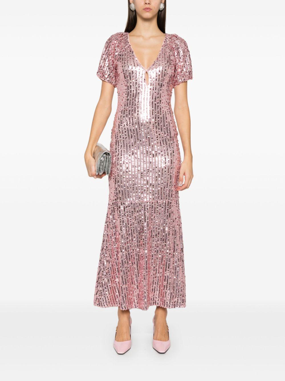 ROTATE Sequins Midi V-neck Dress