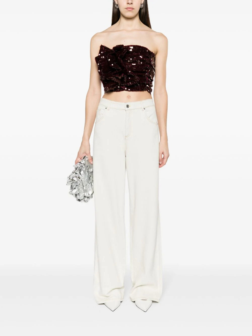 ROTATE Sequins Ruched Crop Top