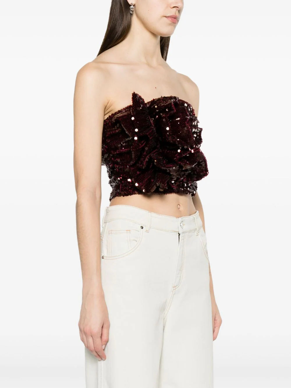 ROTATE Sequins Ruched Crop Top