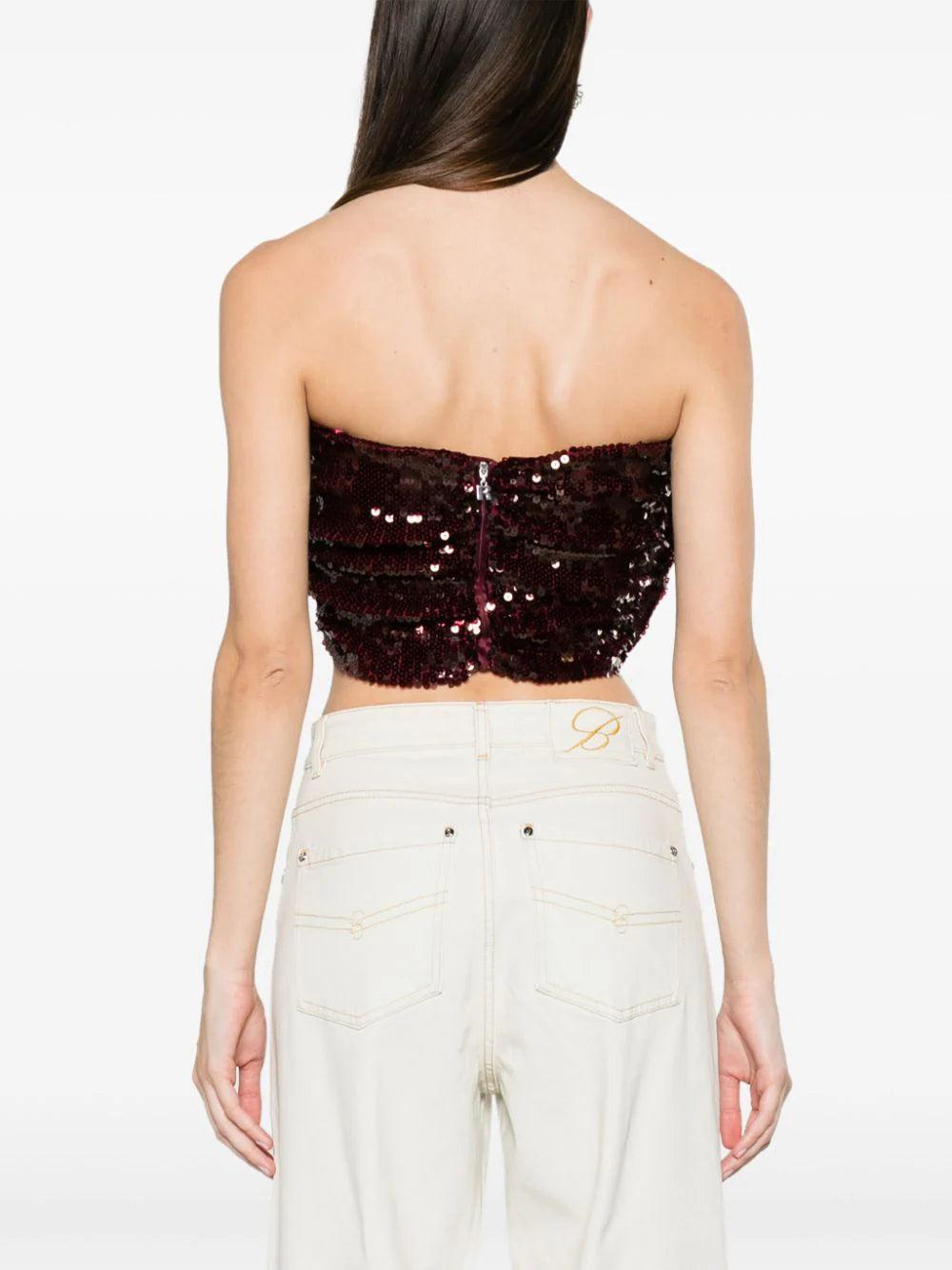ROTATE Sequins Ruched Crop Top