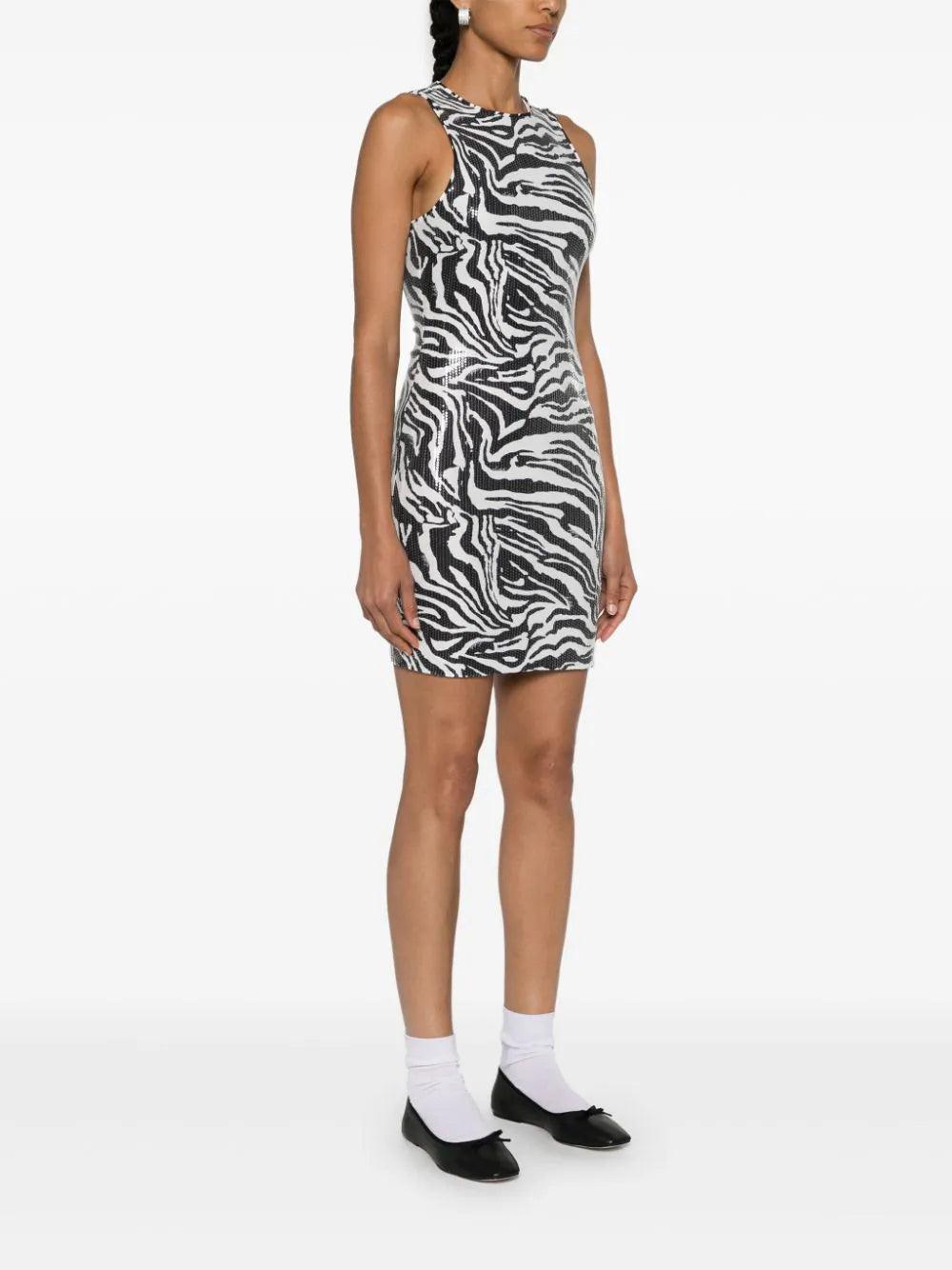 ROTATE Sequins Sleeveless Dress Zebra Print