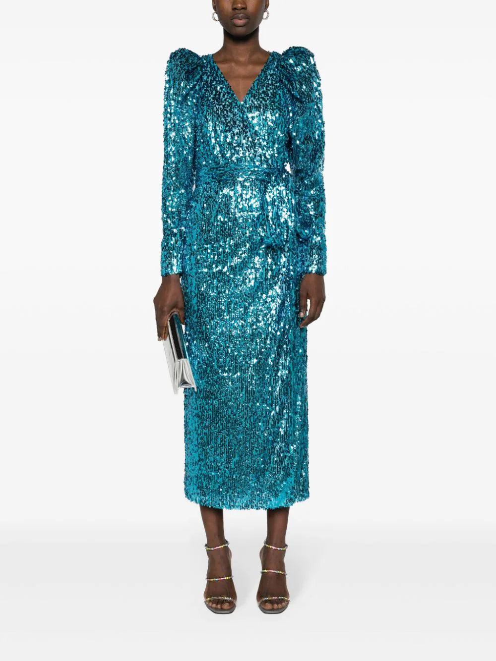 ROTATE Sequins Wrap Midi Dress