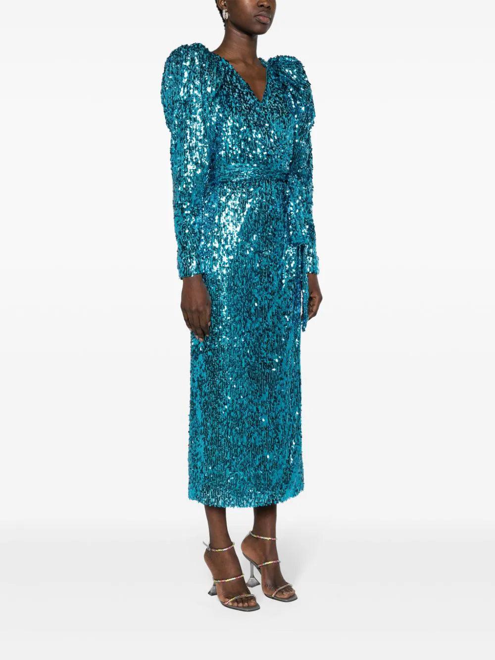 ROTATE Sequins Wrap Midi Dress