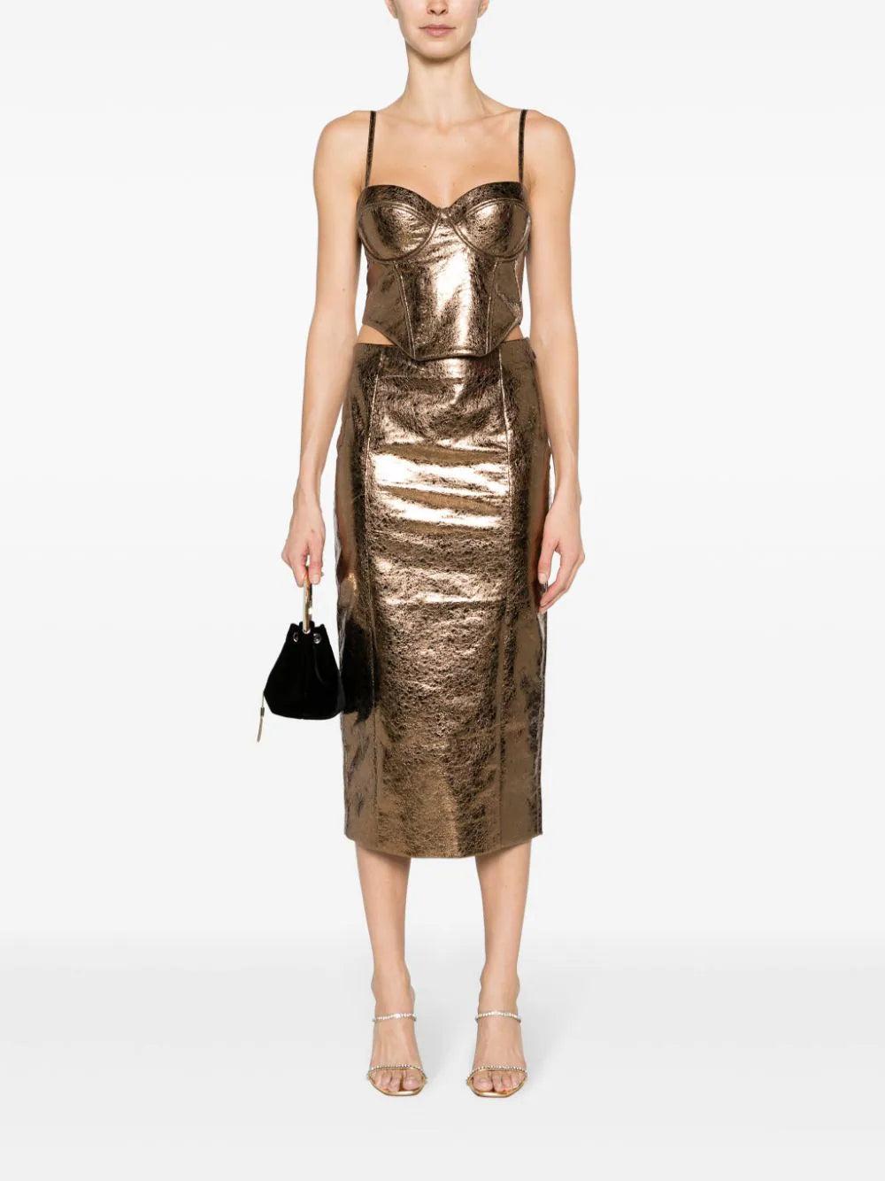 ROTATE Textured Corset Top Metallic Brown