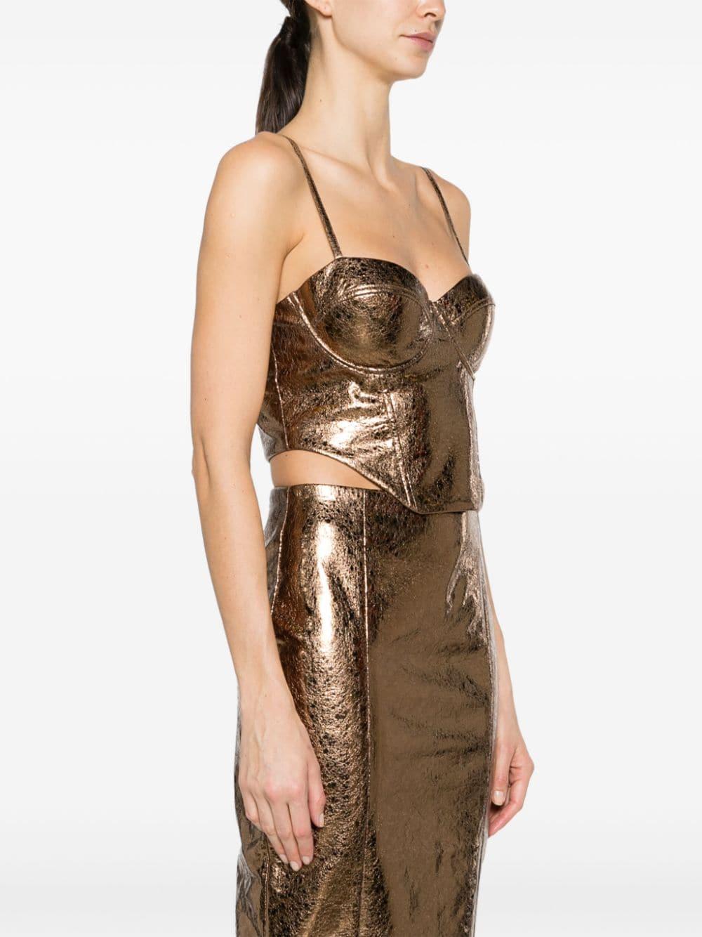 ROTATE Textured Corset Top Metallic Brown