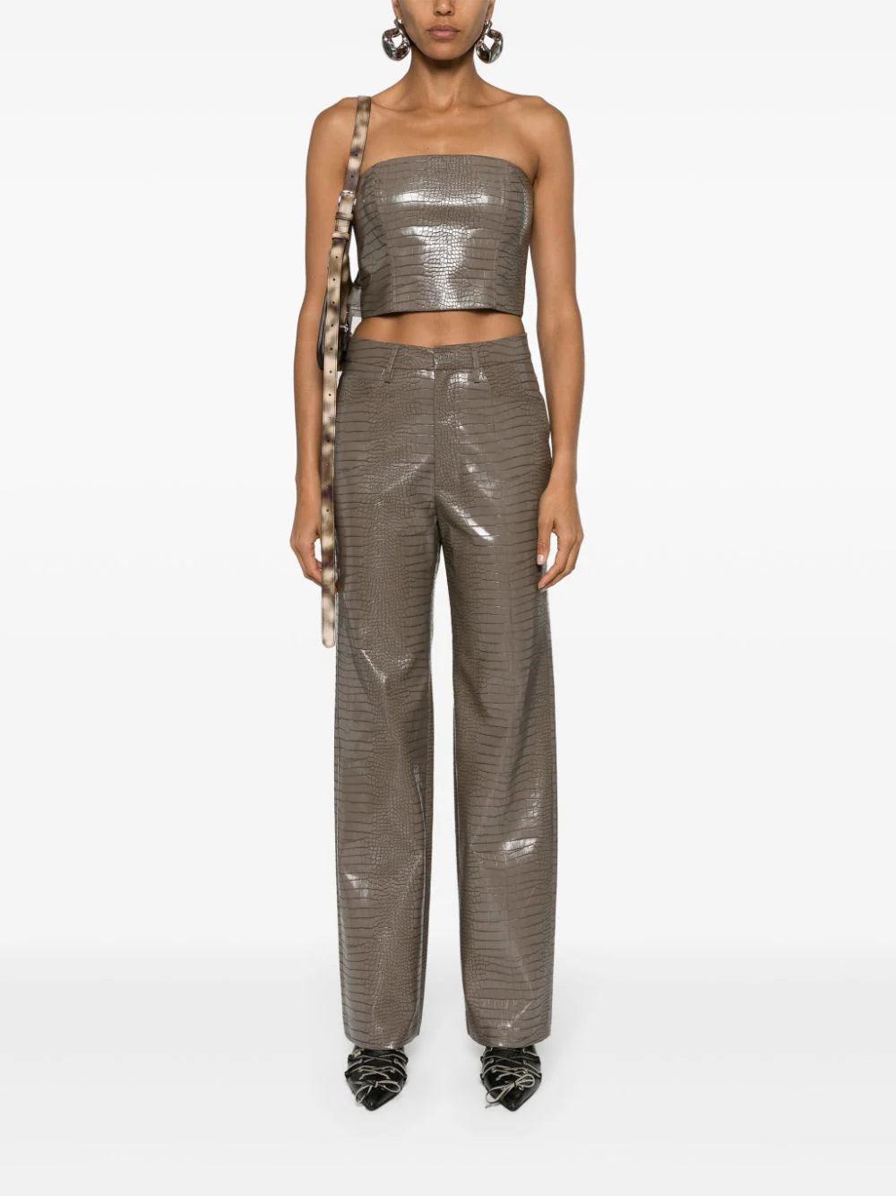 ROTATE Textured Crop Top Brown