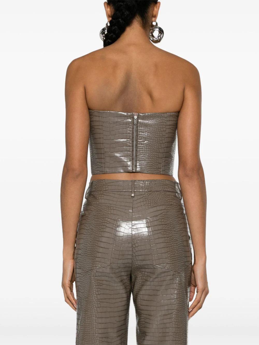 ROTATE Textured Crop Top Brown