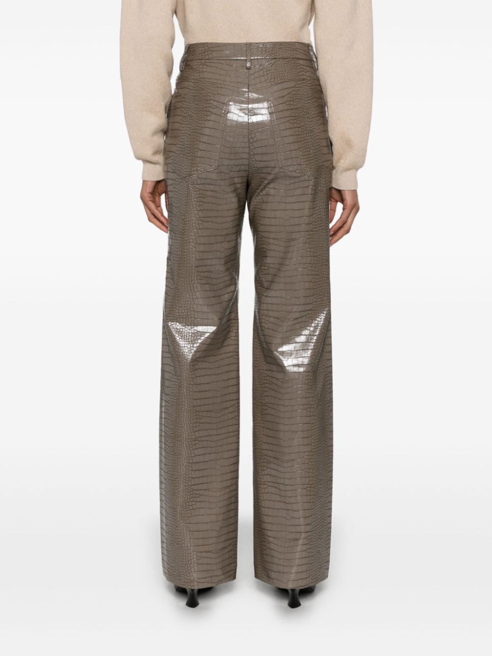 ROTATE Textured Straight Pants Brown
