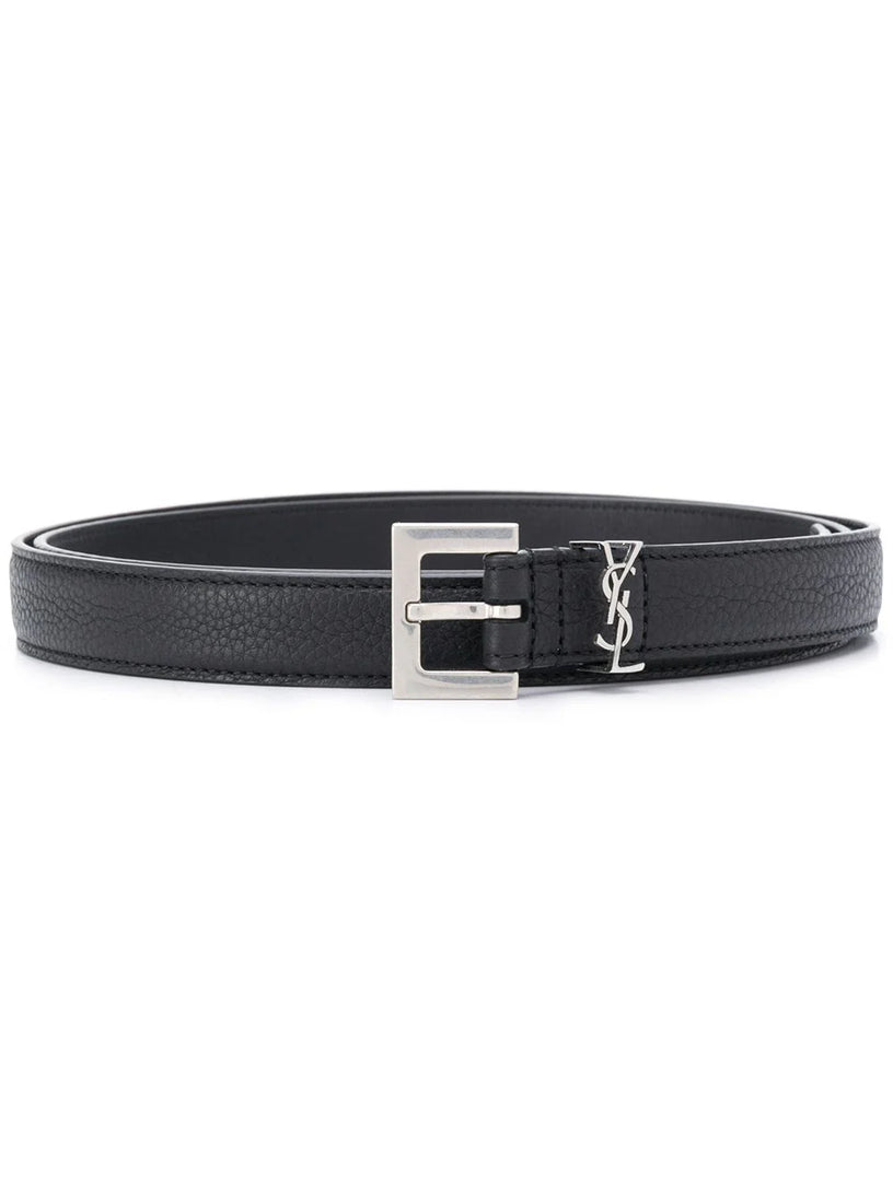Saint Laurent Grained leather cassandre belt