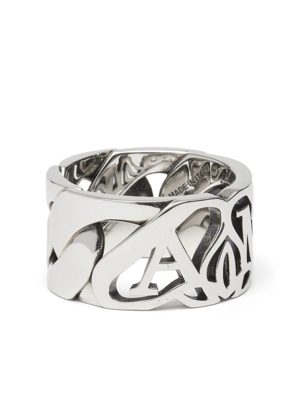 Alexander McQueen Seal Logo Chain Ring In Antique Silver