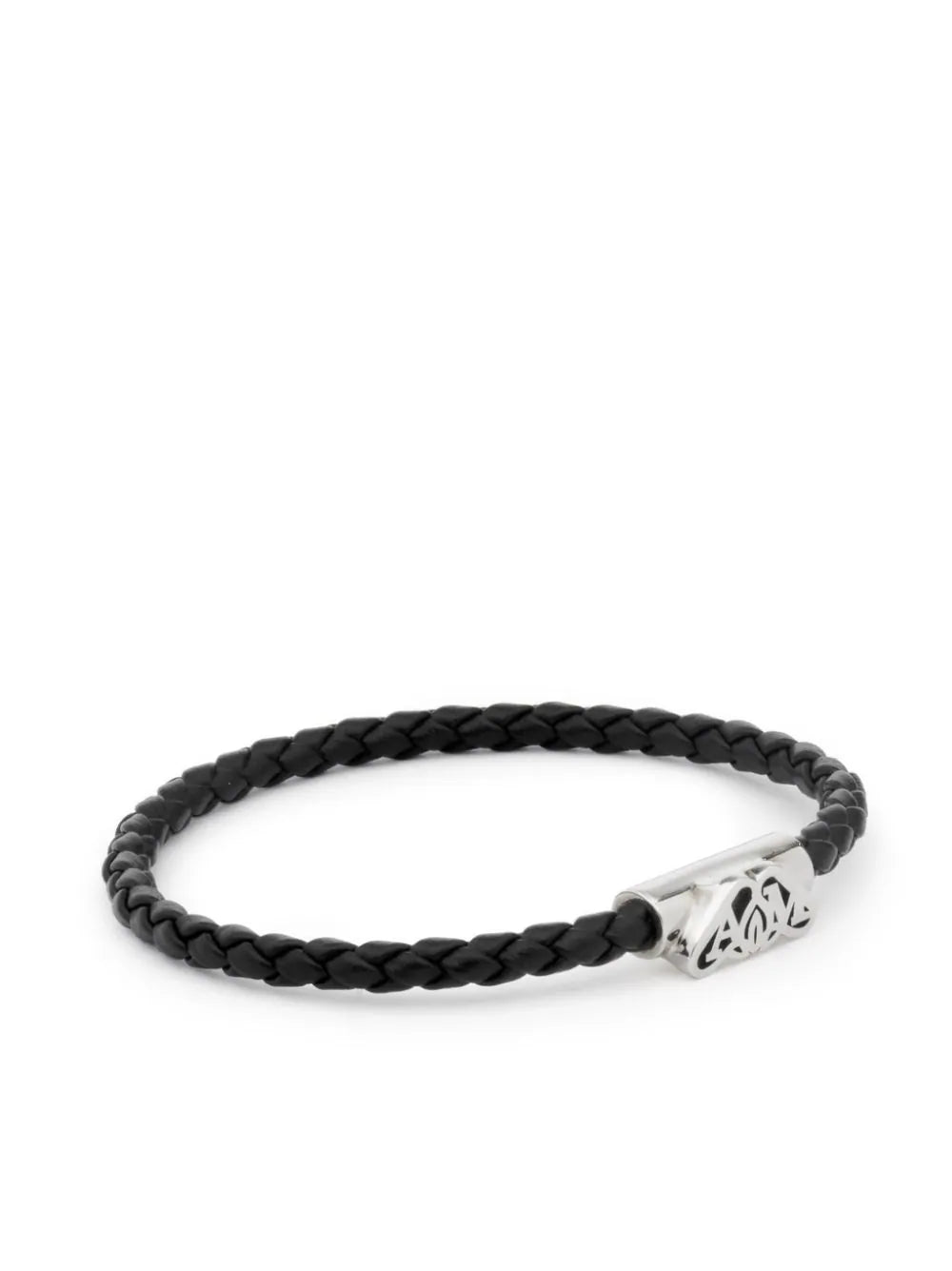 Alexander McQueen Seal Logo Leather Bracelet In Black/antique Silver