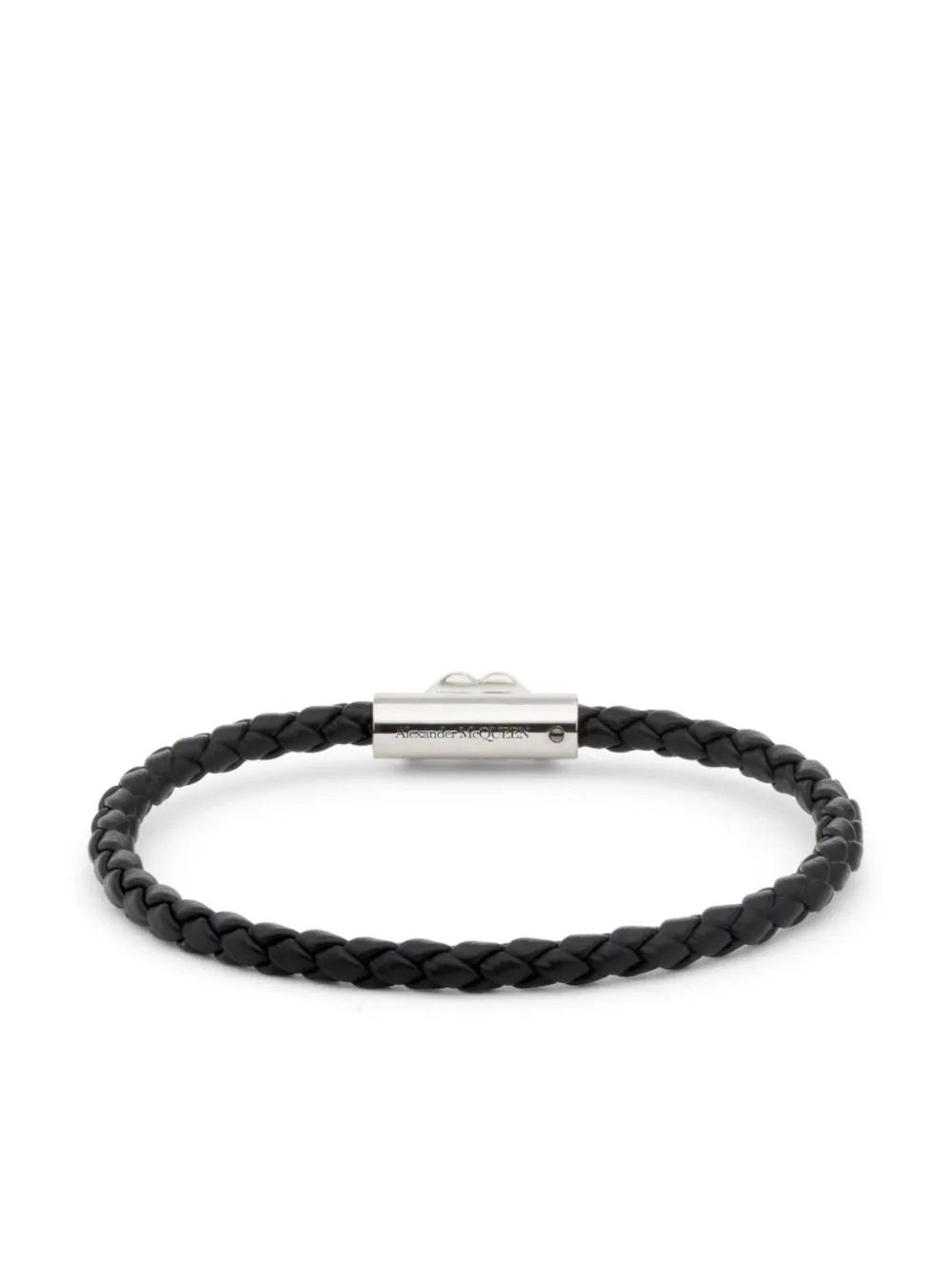 Alexander McQueen Seal Logo Leather Bracelet In Black/antique Silver
