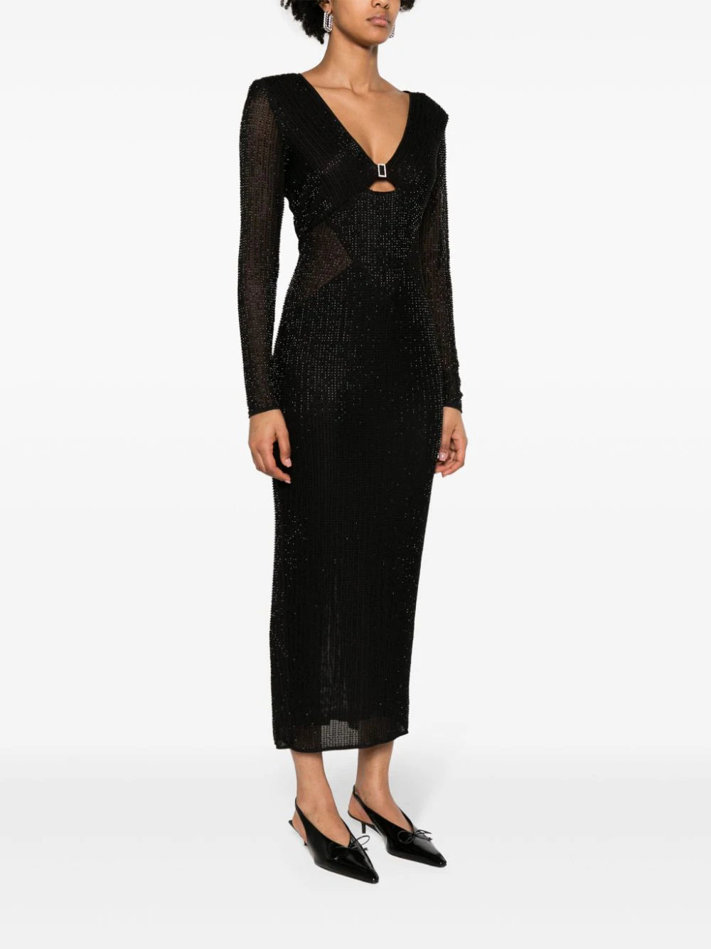SELF PORTRAIT Beaded Mesh Midi Dress